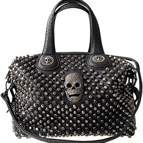 Handbags - Women Faux Leather Skull Crossbody Bag Shoulder Handbag Purse with Top Handle